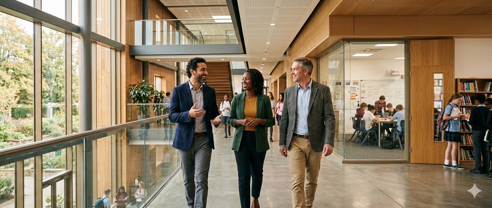 Diverse professionals collaborating over educational technology